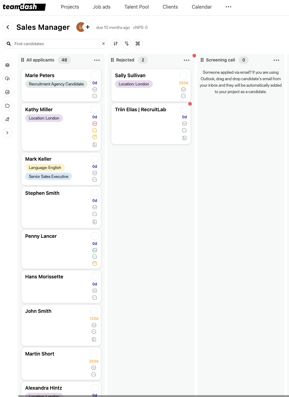 Applicant list screenshot